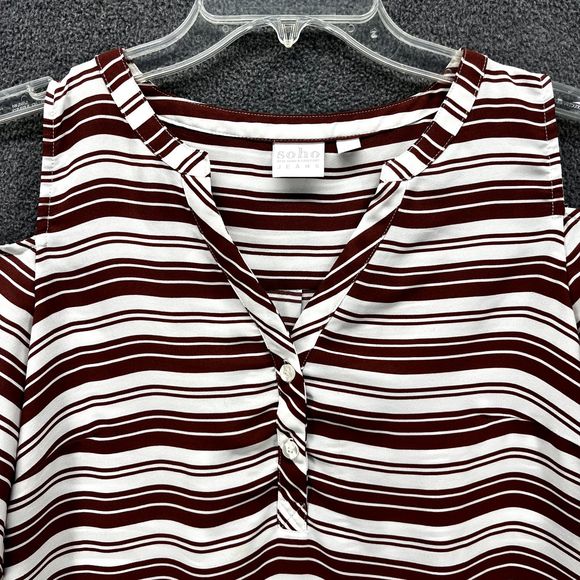 Soho Jeans NY & Co Top Womens Small Red White Striped Short Sleeve Cold Shoulder - Picture 3 of 15
